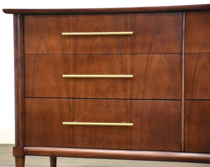 1960s refinished walnut and brass mid century dresser 7975