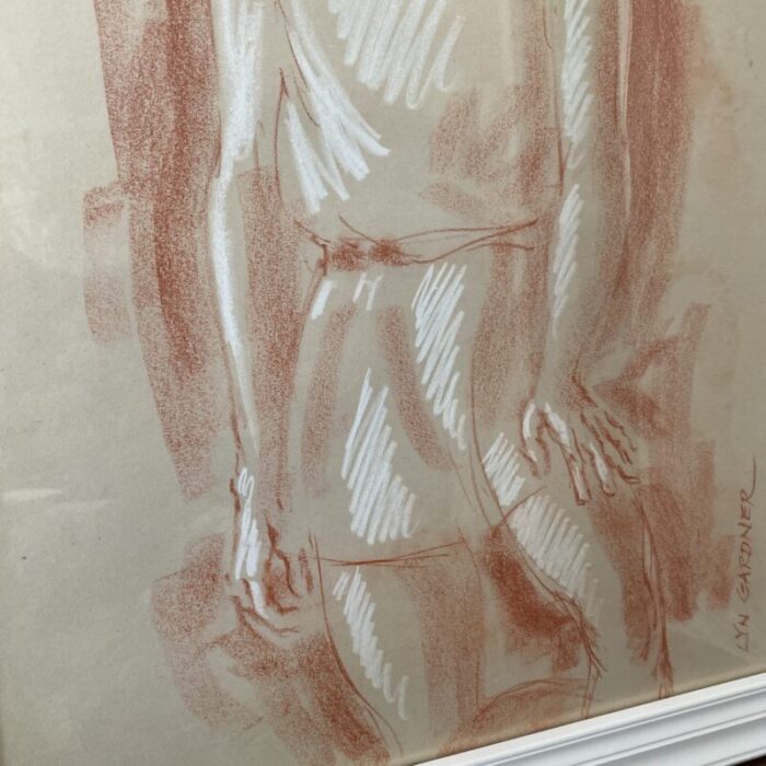 1960s vintage french style woman portrait sketch signed lyn gardner framed 0170