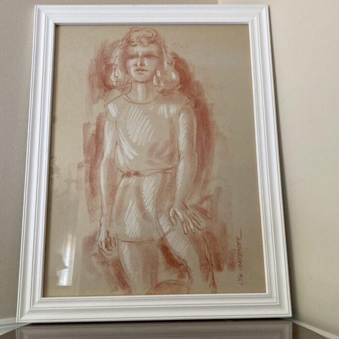 1960s vintage french style woman portrait sketch signed lyn gardner framed 2526