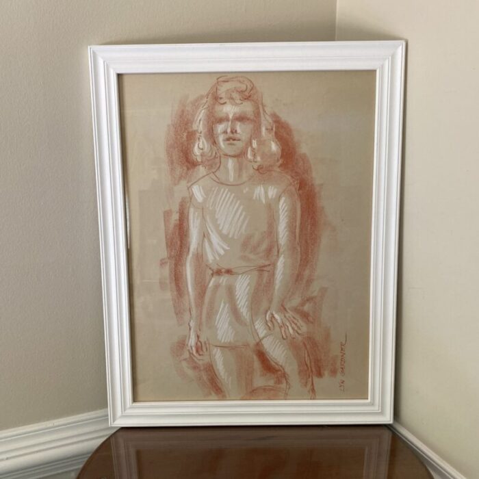 1960s vintage french style woman portrait sketch signed lyn gardner framed 2646