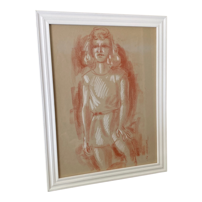 1960s vintage french style woman portrait sketch signed lyn gardner framed 6221