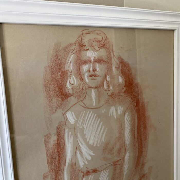 1960s vintage french style woman portrait sketch signed lyn gardner framed 9692