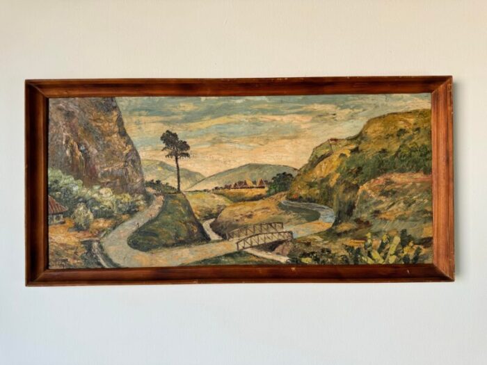 1960s vintage hill country landscape oil painting signed 4785