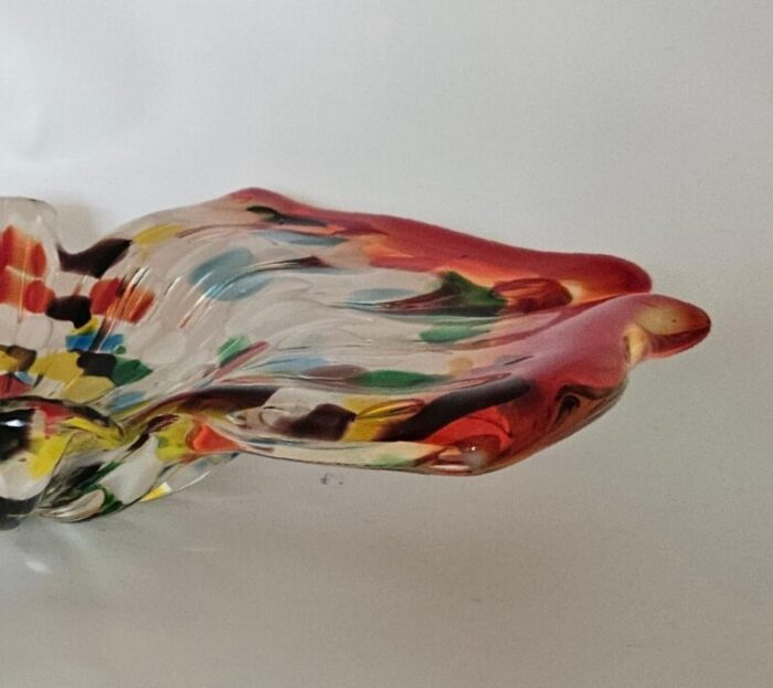 1970s amber edged murano style glass bowl with multicolored speckles 8235