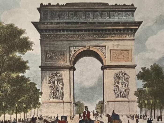 1970s arc de triomphe paris france lithograph framed 0626