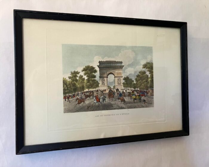 1970s arc de triomphe paris france lithograph framed 2986