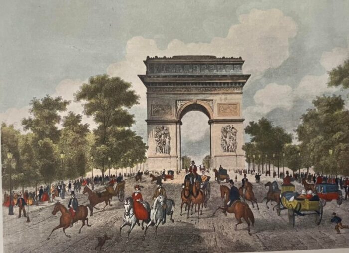 1970s arc de triomphe paris france lithograph framed 6597