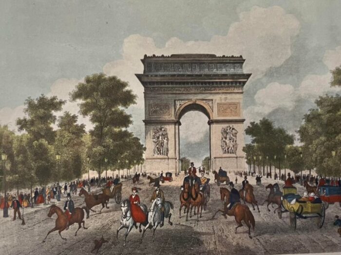 1970s arc de triomphe paris france lithograph framed 6795