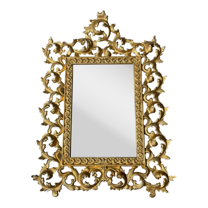 1970s french rococo style beveled mirror with bronze frame 2477