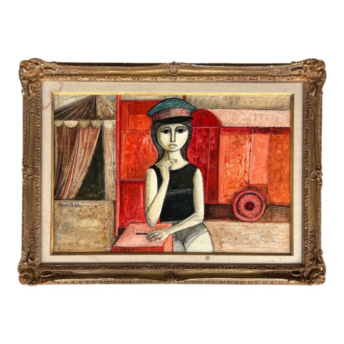 1970s lucio ranucci italian figurative abstract painting acrylic on linen canvas framed 0513