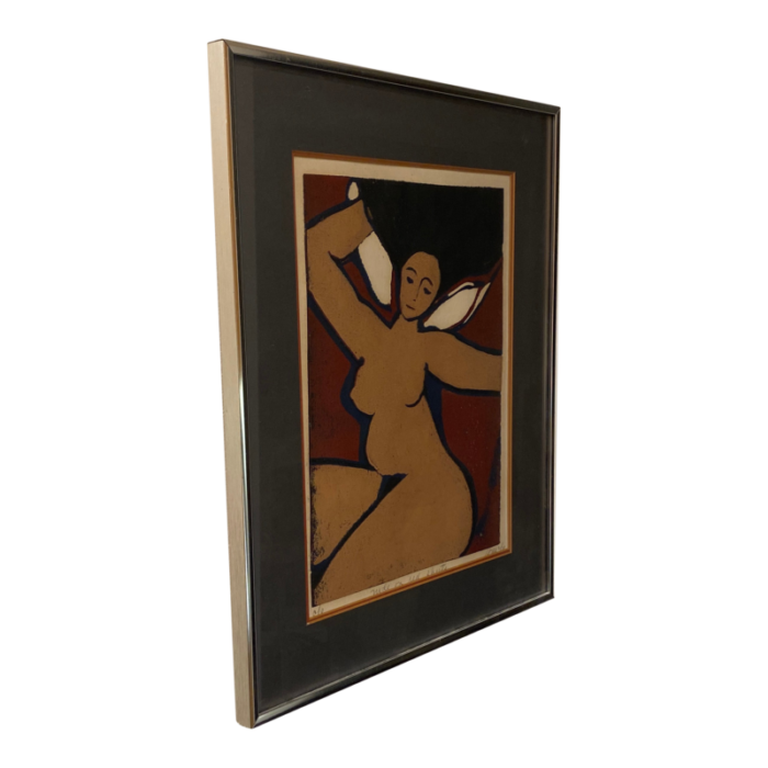 1970s nude on bed sheets painting by unknown artist framed 4048