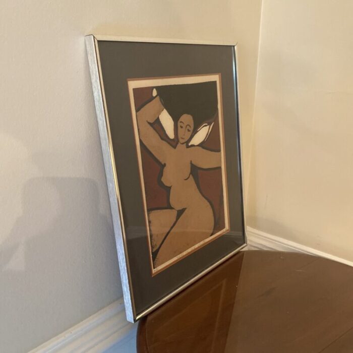 1970s nude on bed sheets painting by unknown artist framed 9656