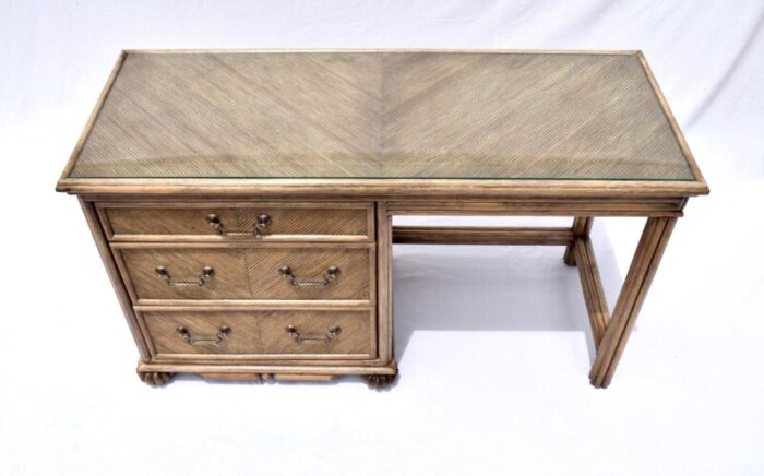 1970s organic modern pencil reed rattan writing desk 0109