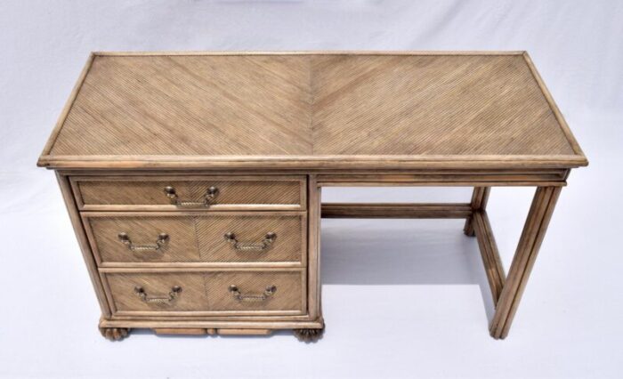 1970s organic modern pencil reed rattan writing desk 5171