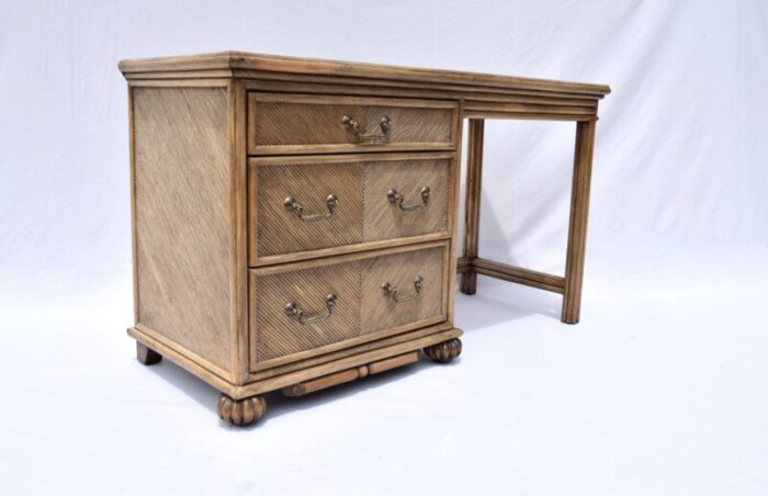 1970s organic modern pencil reed rattan writing desk 8577