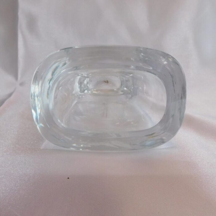 1970s orrefors signed thick crystal vase with etched flower 8097