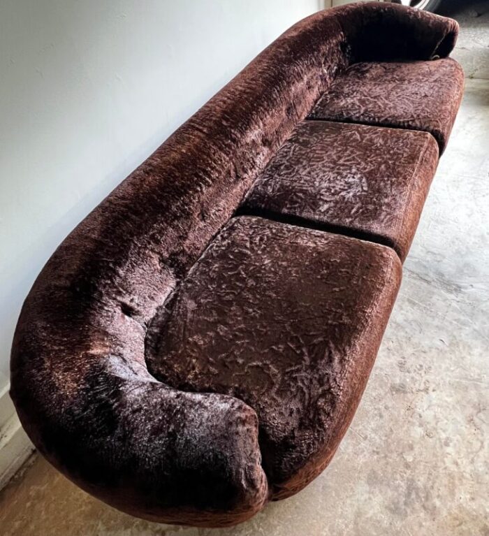 1970s schweiger teddy bear sofa in brown crushed velvet 2114