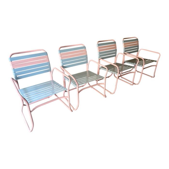 1970s tropitone pink and blue outdoor chairs set of 4 4674