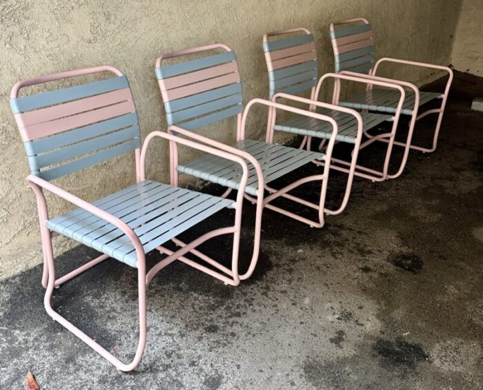 1970s tropitone pink and blue outdoor chairs set of 4 8598