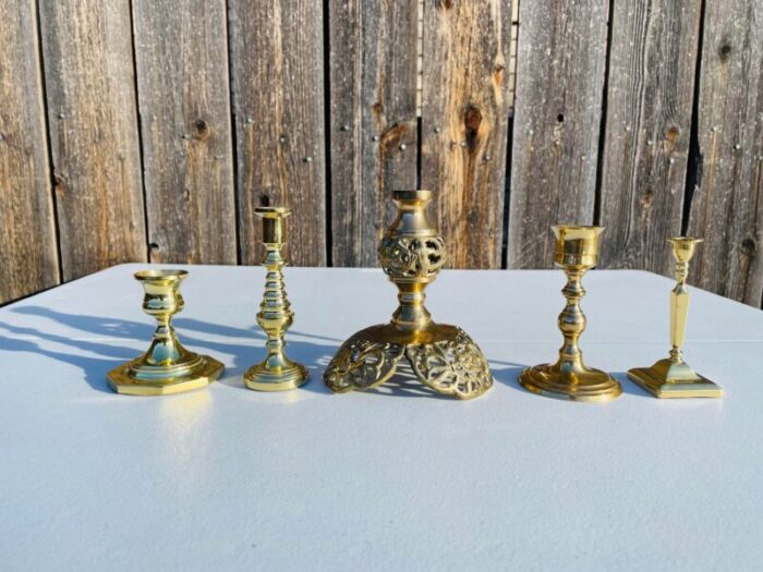 1970s vintage brass candlesticks set of 5 1466