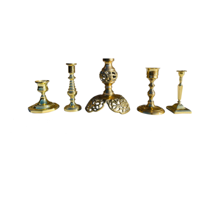 1970s vintage brass candlesticks set of 5 5046