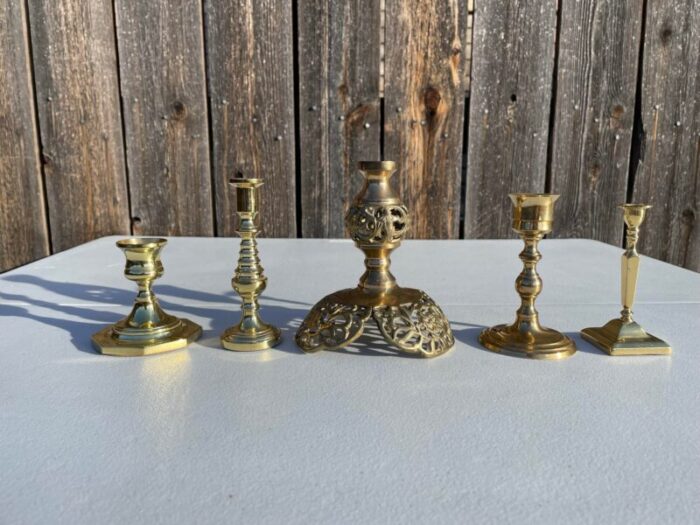 1970s vintage brass candlesticks set of 5 7888