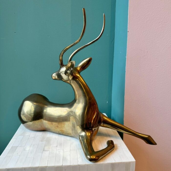 1970s vintage brass sitting gazelle statue 0379