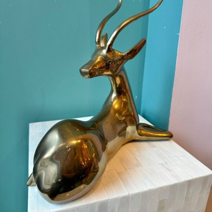 1970s vintage brass sitting gazelle statue 3916