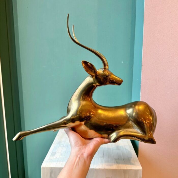 1970s vintage brass sitting gazelle statue 7422