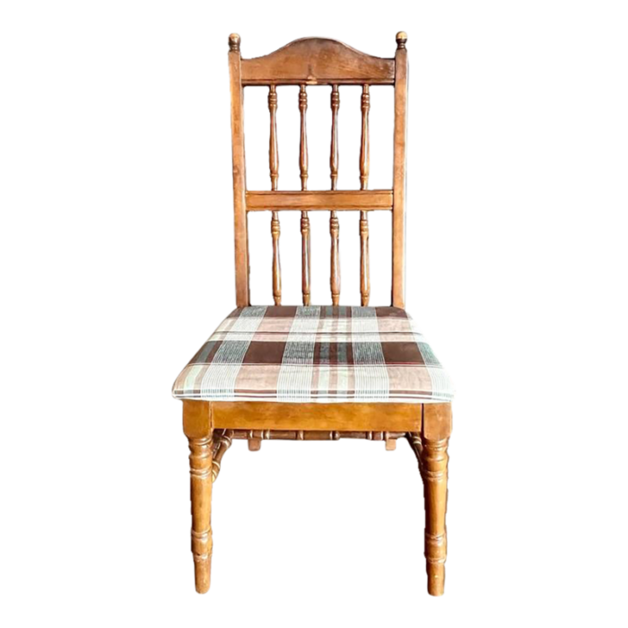 1970s vintage farmhouse side chair in burgundy plaid seat dixie dinettes 0905