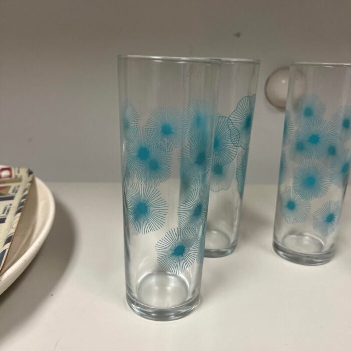 1970s vintage ikea discontinued atomic sunburst turquoise aqua collins highball glasses set of 4 1571