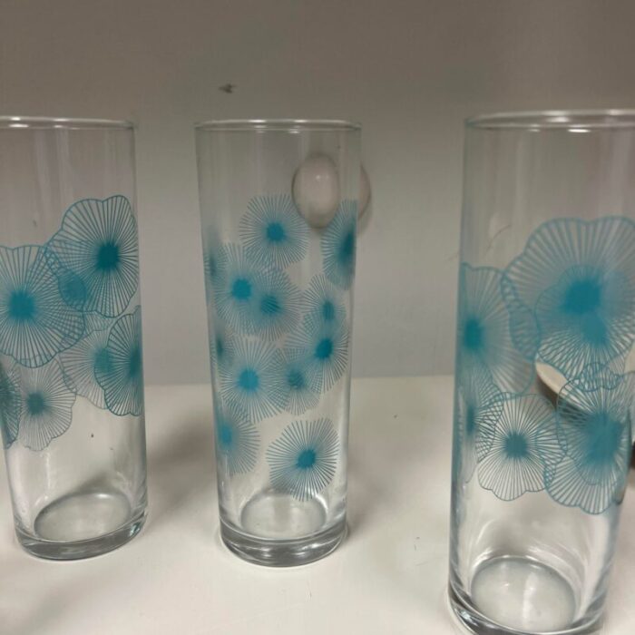 1970s vintage ikea discontinued atomic sunburst turquoise aqua collins highball glasses set of 4 2459