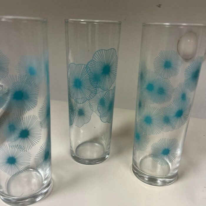 1970s vintage ikea discontinued atomic sunburst turquoise aqua collins highball glasses set of 4 3088