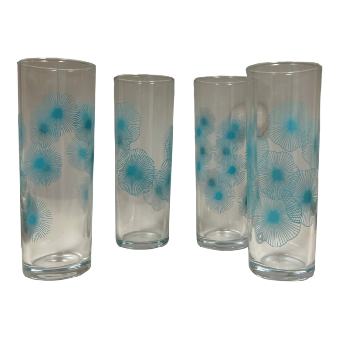 1970s vintage ikea discontinued atomic sunburst turquoise aqua collins highball glasses set of 4 5825