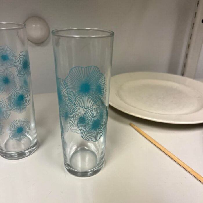 1970s vintage ikea discontinued atomic sunburst turquoise aqua collins highball glasses set of 4 6675