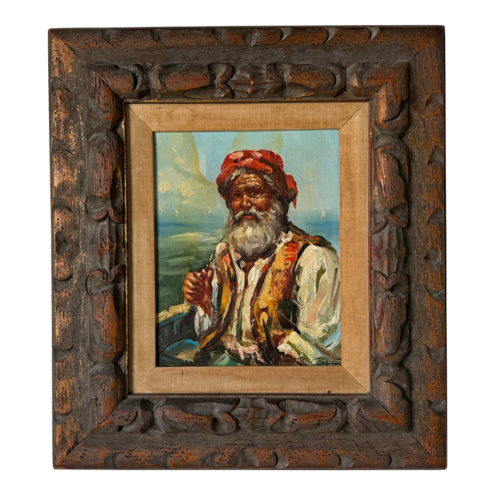 1970s vintage indian old man portrait oil painting signed 5653