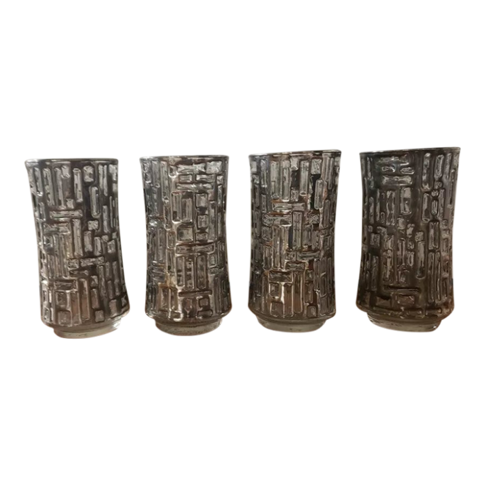 1970s vintage libbey brutalist platinum artica tumblers highball bar glasses set of 4 5247