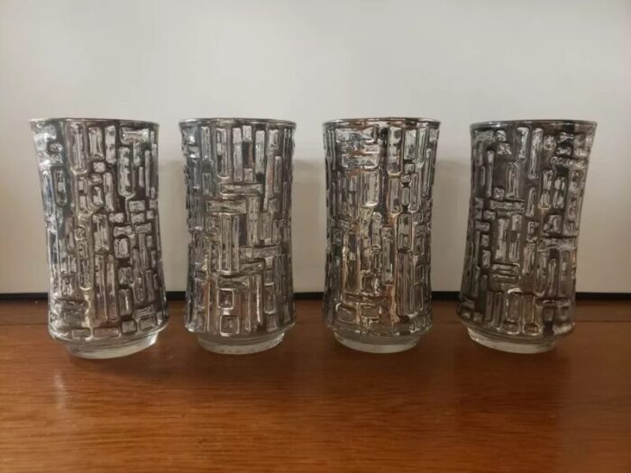 1970s vintage libbey brutalist platinum artica tumblers highball bar glasses set of 4 7536