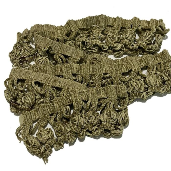 1980s chenille tassel fringe dark avacado green passementerie trim 2 yards 8709