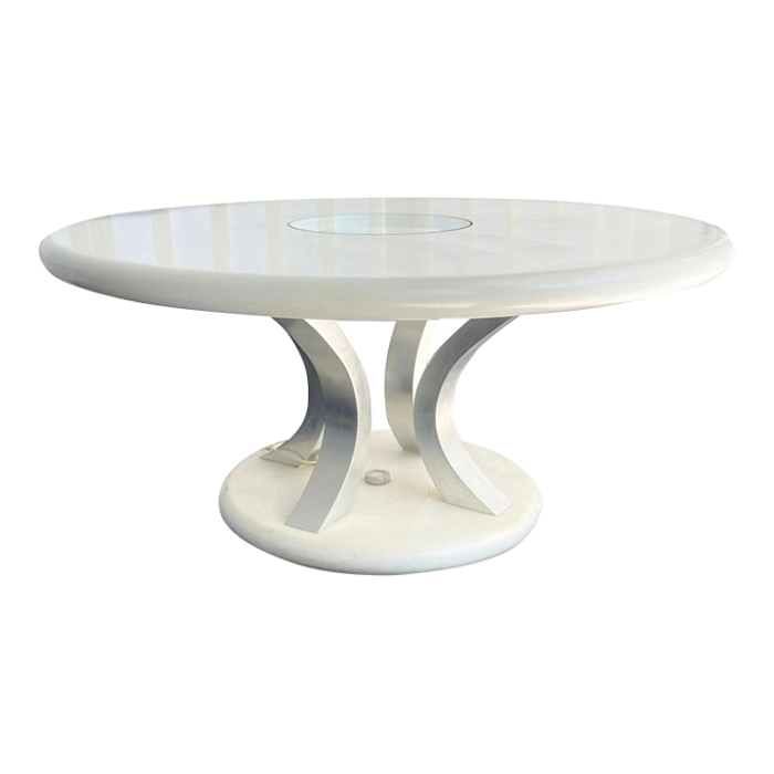 1980s contemporary round dining table with glass panel and light 4828