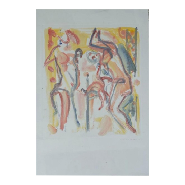 1980s jack meanwell three abstract nude figures monoprint painting 0815