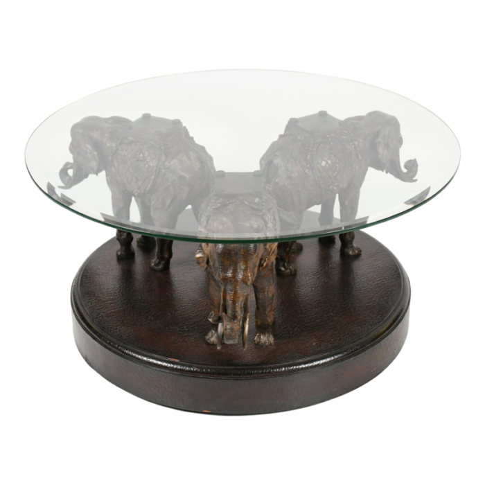 1980s maitland smith bronze coffee table with 3 elephants 0958