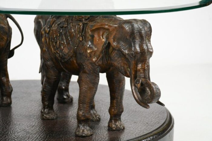 1980s maitland smith bronze coffee table with 3 elephants 1460