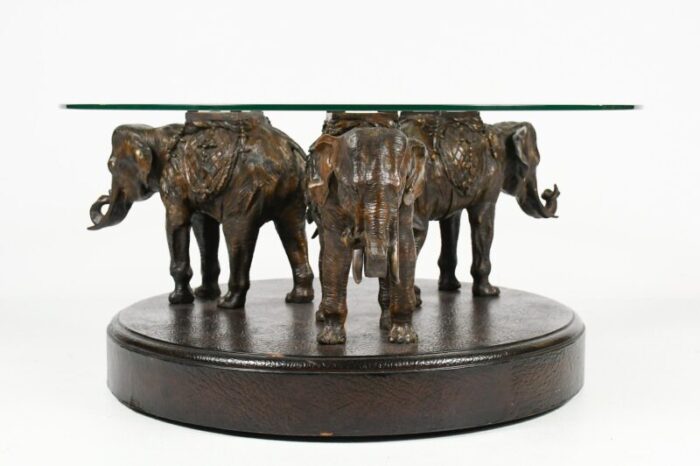 1980s maitland smith bronze coffee table with 3 elephants 5408