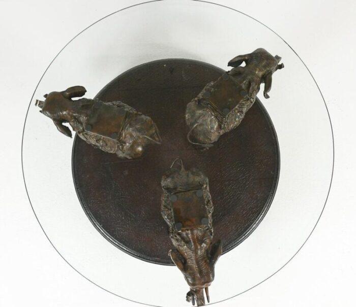 1980s maitland smith bronze coffee table with 3 elephants 8869