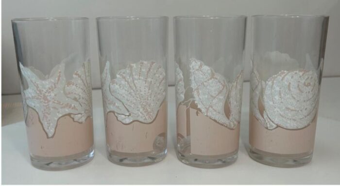 1980s palm regency pink shell drink set 7 pieces 8633