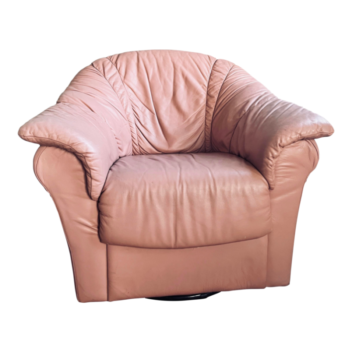 1980s postmodern dusty rose leather swivel chair 3173