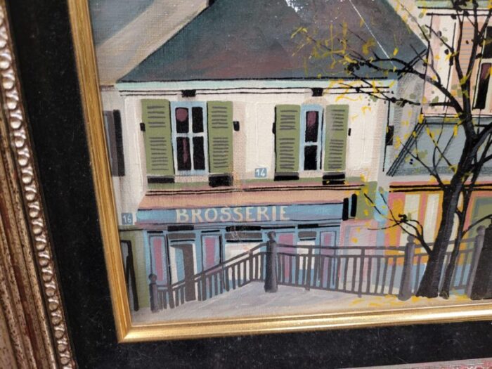 1980s small vintage oil painting of a french street framed 4098