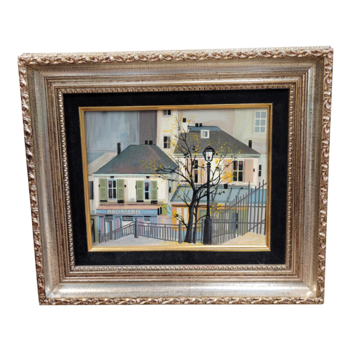 1980s small vintage oil painting of a french street framed 5274