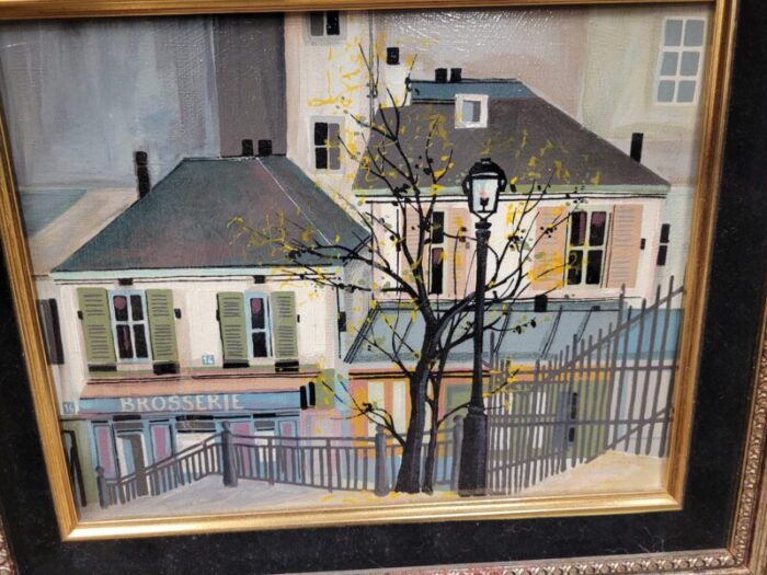 1980s small vintage oil painting of a french street framed 5718